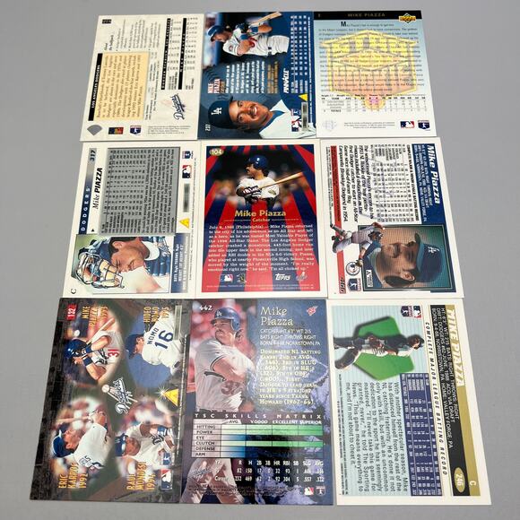 MLB Los Angeles Dodgers Mike Piazza Baseball Trading Card Lot of 9 - Picture 2 of 3